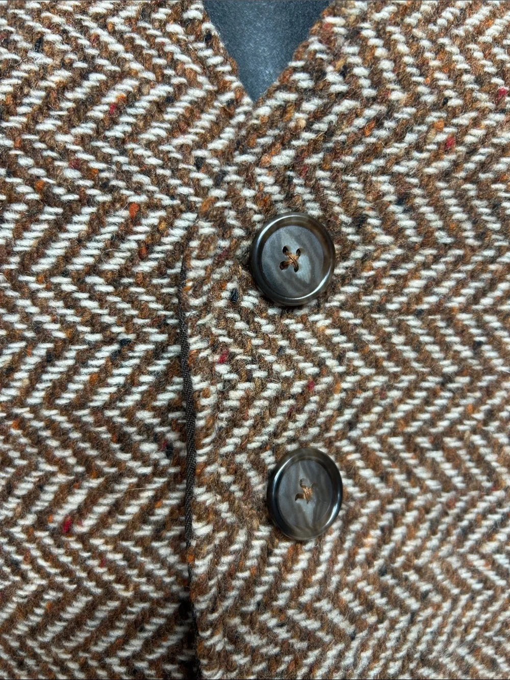 Brown Herringbone Wool Vest vintage men’s button up